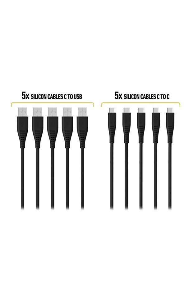 (5 كابلات سيليكون من نوع C إلى نوع C + 5 كابلات سيليكون من نوع C) - عرض OG 2515