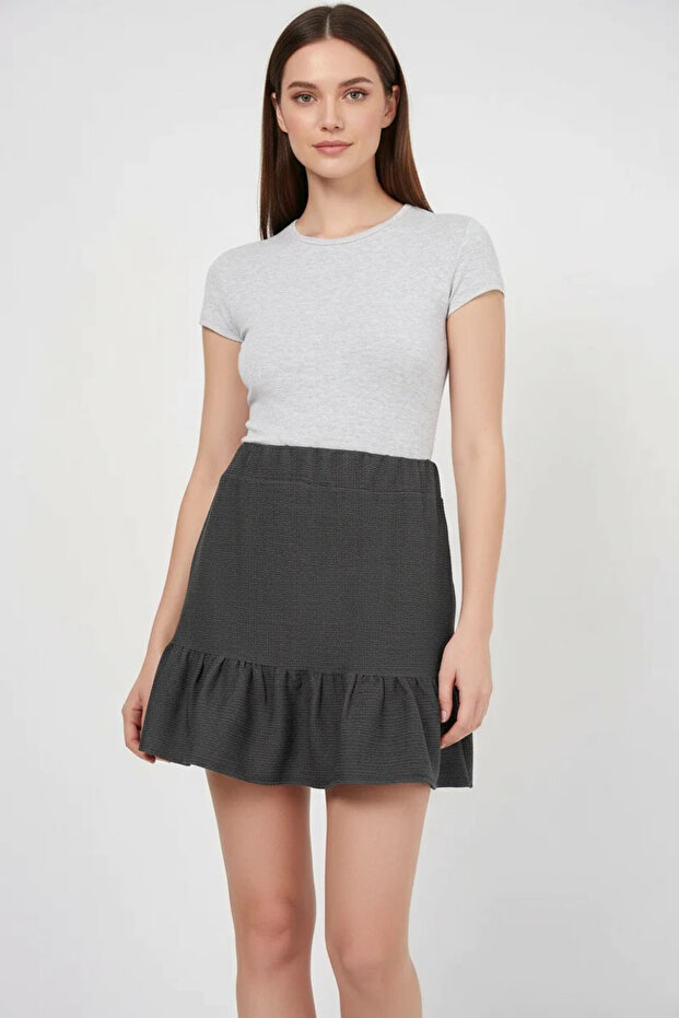 Women's Ruffled Hem Anthracite Skirt