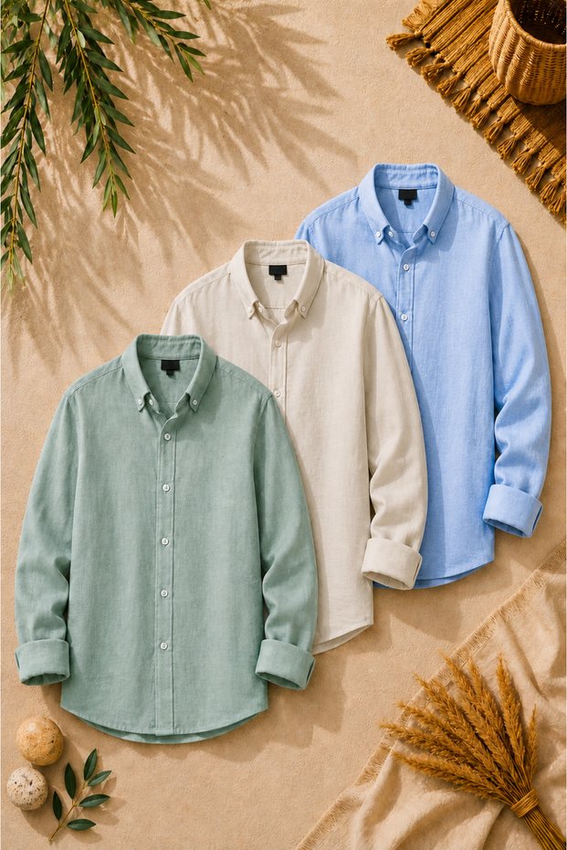 Men's Sofia Linen Long Sleeve Shirt Set – Summer and Seasonal 3-Piece Shirt Combination