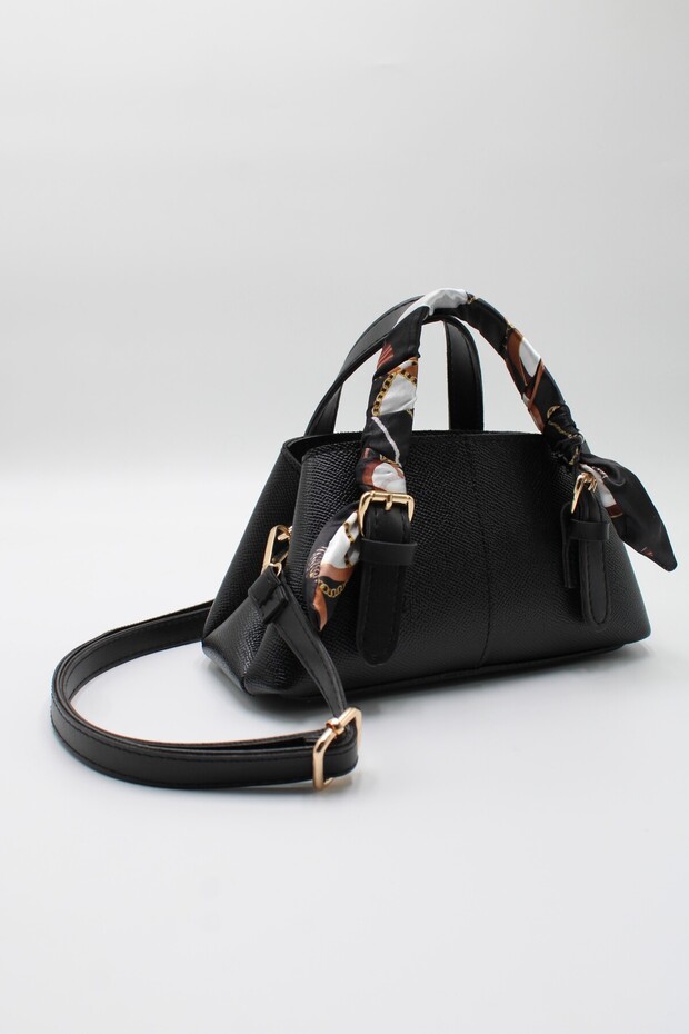 Women's Black Mini Scarf Handle Crossbody Hand and Shoulder Bag