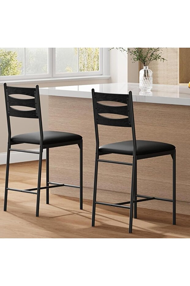 - Set of 2 Bar Stools with Backrest and Thick Cushion, Upholstered Dining Chairs with Padded Seat, Stools for Kitchen Island, Bar, Dining Room, Black