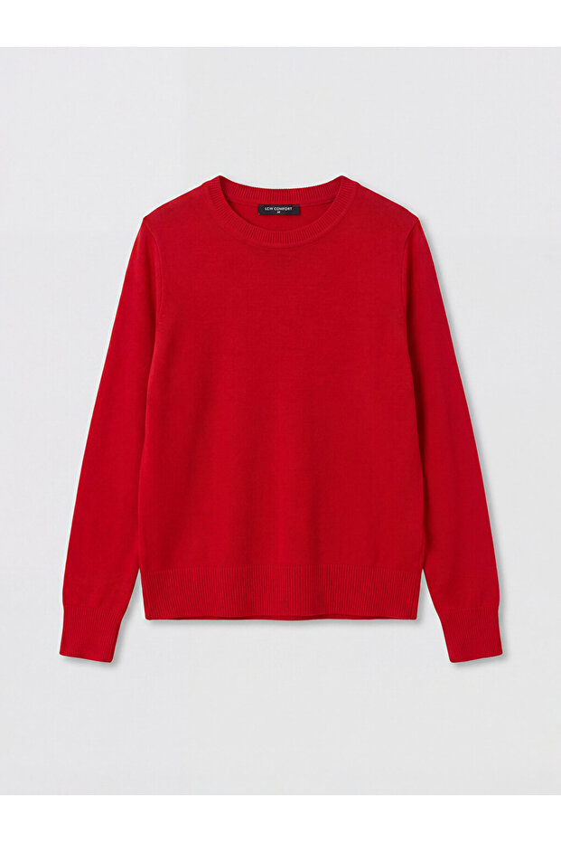 Red Crew Neck Women's Knitwear Sweater