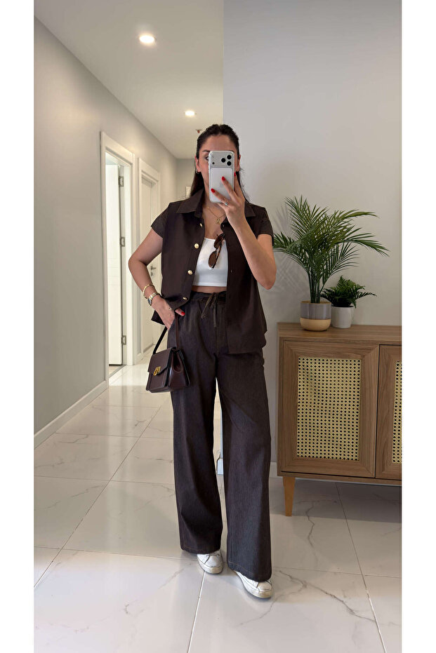 Mistra Brown Denim Garnished Set