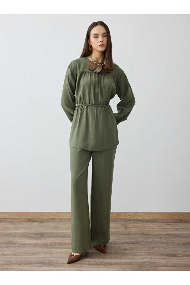 Roba Detailed Gathered Waist Suit - Khaki -