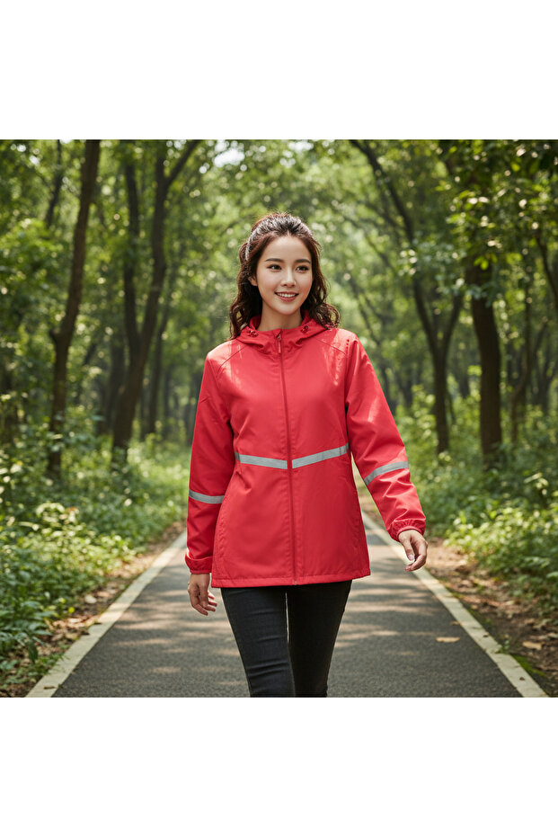 Women's Reflective Running Windbreaker Jacket - Red L / Red