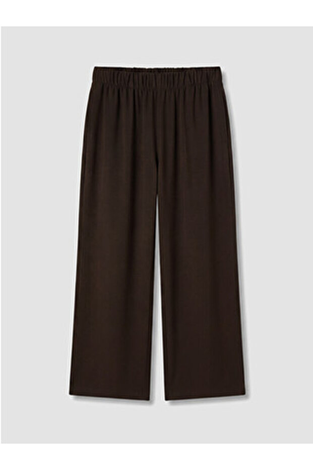 Brown Wide Leg Women's Trousers with Elastic Waist