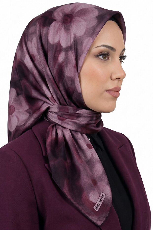Women's Lilac Pink Floral Patterned Organic Cotton Soft Scarf