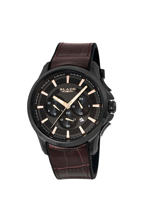 Vision Noir 3671 G 9 NNO SS & Leather Multifunction Men's Watch