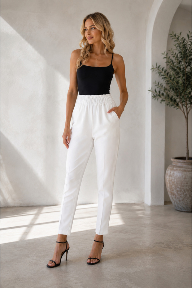 92% Cotton, 8% Lycra, Side Pockets, No Visible Underwear Line, Elastic Waistband Pants