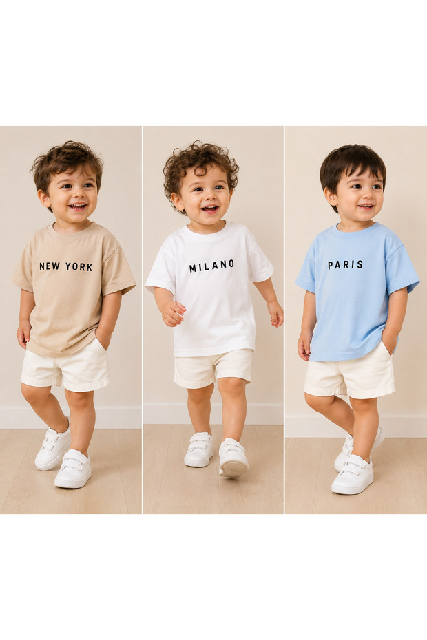 Boy's Summer 3-Piece T-Shirt Set 100% Cotton