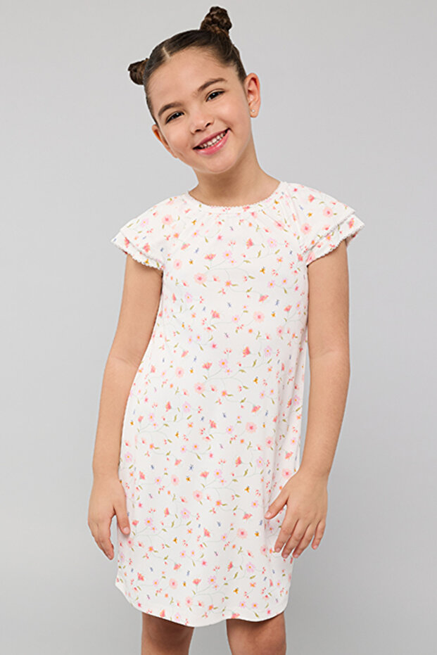 Printed Dress with Crew Neck and Short Sleeves