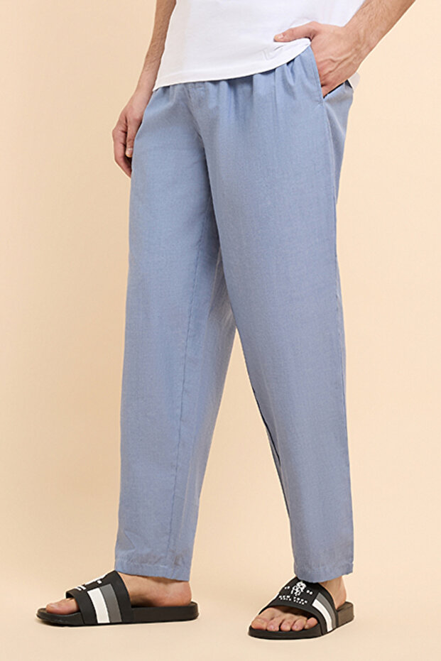 Solid Lounge Pants with Drawstring Waist - 3
