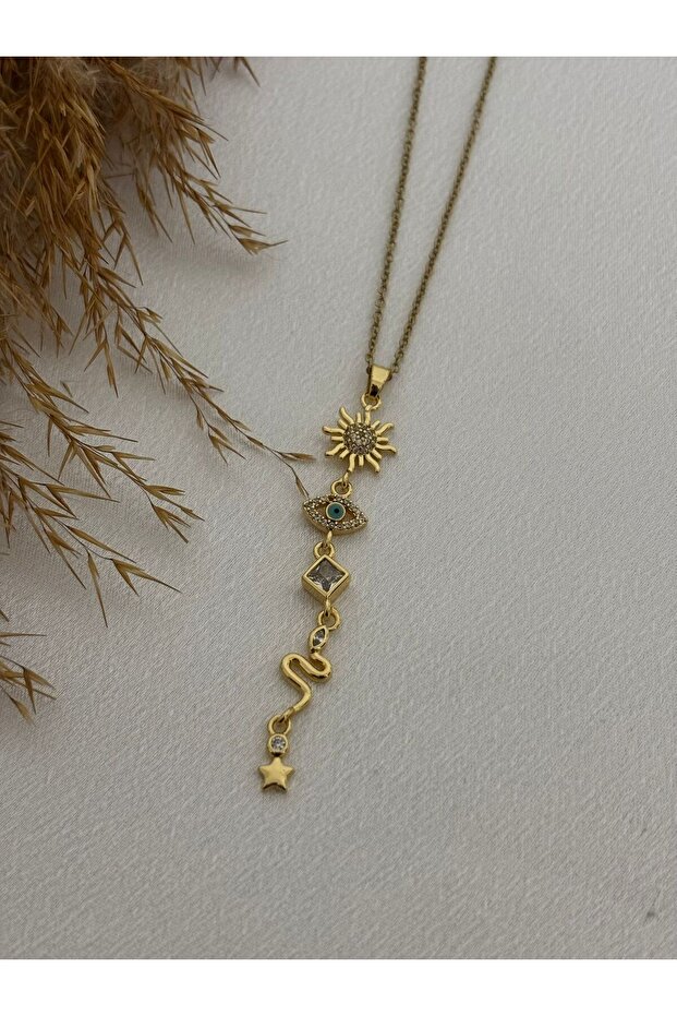 Sun / Eye Figure Y Steel Necklace