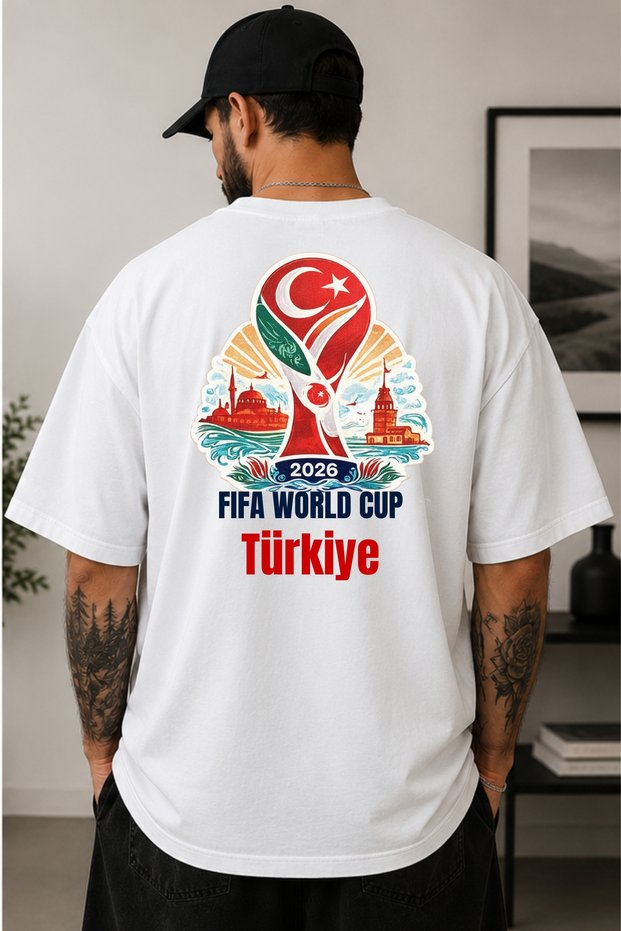 2026 World Cup Turkey Printed T-Shirt, a National Fan T-Shirt, 100% Organic Cotton Crew Neck Comfort Fit Casual Unisex Oversize Cotton White T-Shirt, Crew Neck T-Shirt