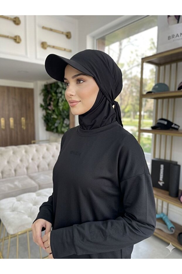 Black Hat with Terry Cloth and Adjustable Straps, Sporty Sea - Pool Cap, Suitable for Daily Use.