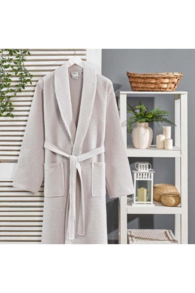 روب نداف قطن 100% فاخر تركي بتصميم وافل رصاصي مقاس L/XL عدد القطع 1
