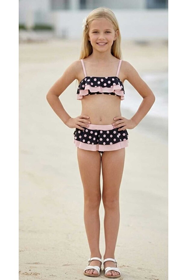 Polka Dot Strapless Mini Skirt Bikini Set