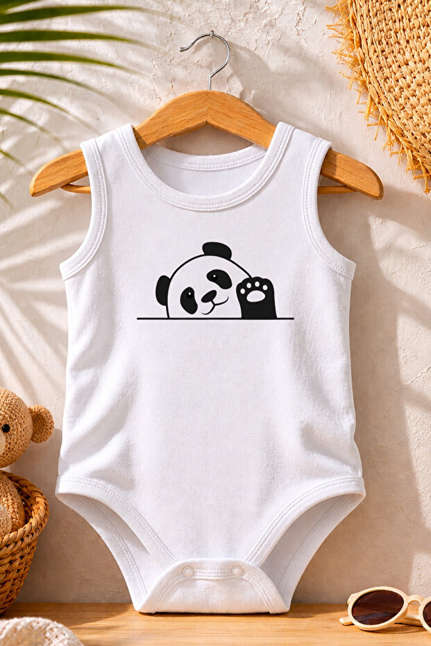 100% Cotton Cute Panda Printed Sleeveless Baby Bodysuit