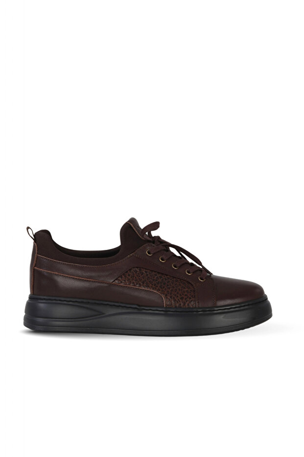 Brown Leather/Stretch Men's Sports Shoes