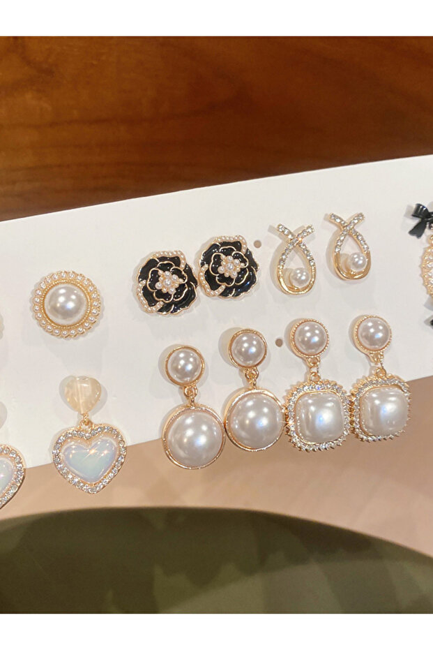 Set of 7 - Faux Pearl Embellished Earrings