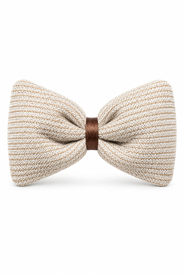 Women's Beige Luxury Knitted Detailed Bow Hair Clip Accessory