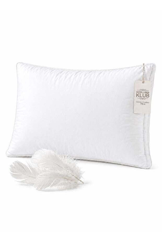 100% Goose Feather Pillow with Double Piping 50x70x3 cm | 233 TC Cotton Shell | Premium Cotton Comfort with Plush Filling, 1300g