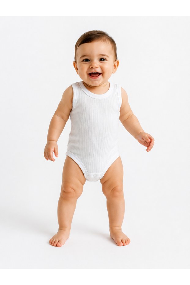 Baby Athlete Bodysuit Cotton Ribbed Snap Fastener Sleeveless Baby Bodysuit