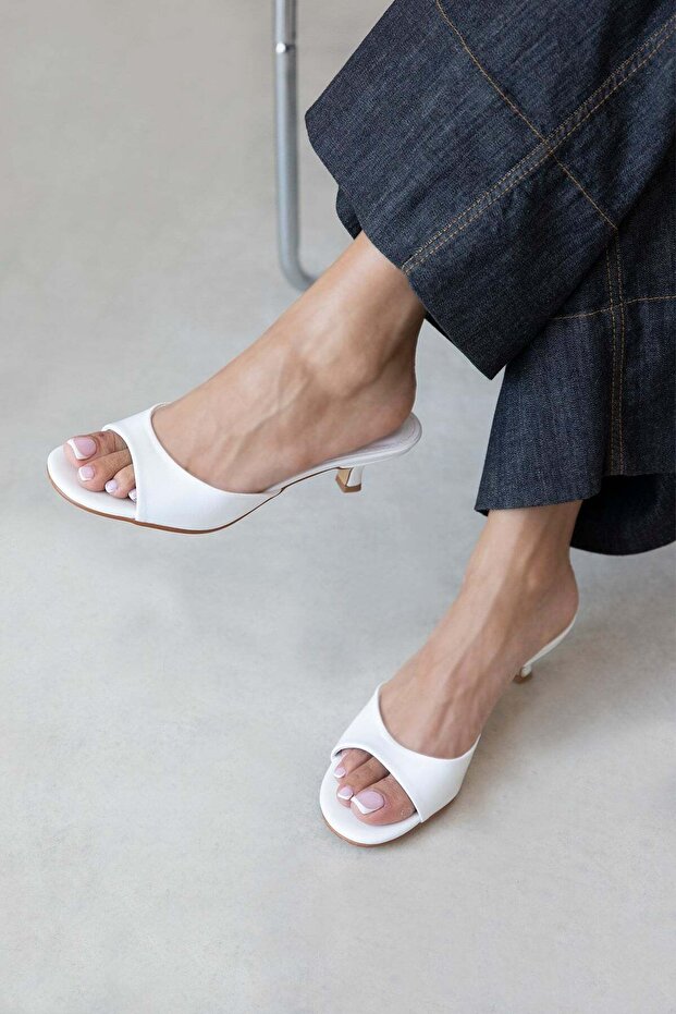 Denis Women's Heeled Leather Sandals White