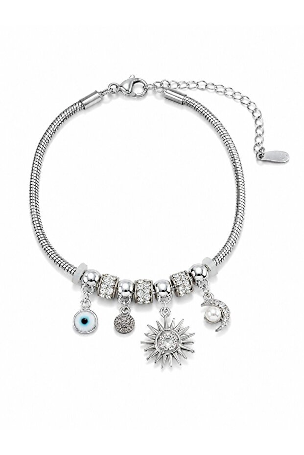 Brass Silver Color Sun Charm Women's Bracelet