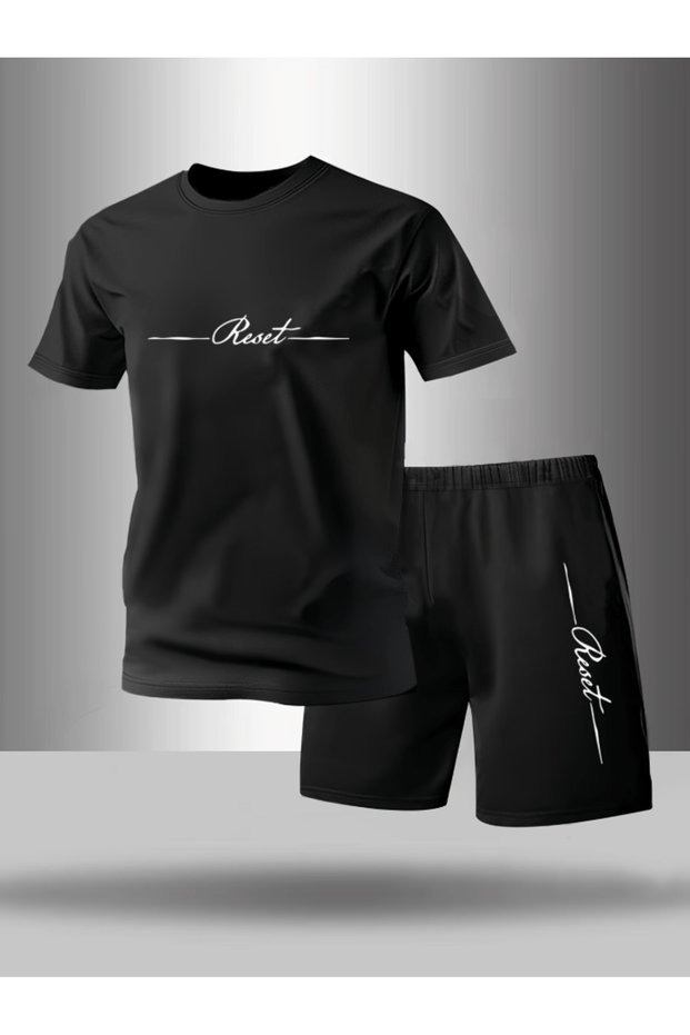 Reset horizontal design printed men's premium oversize top and bottom set t-shirt and shorts set