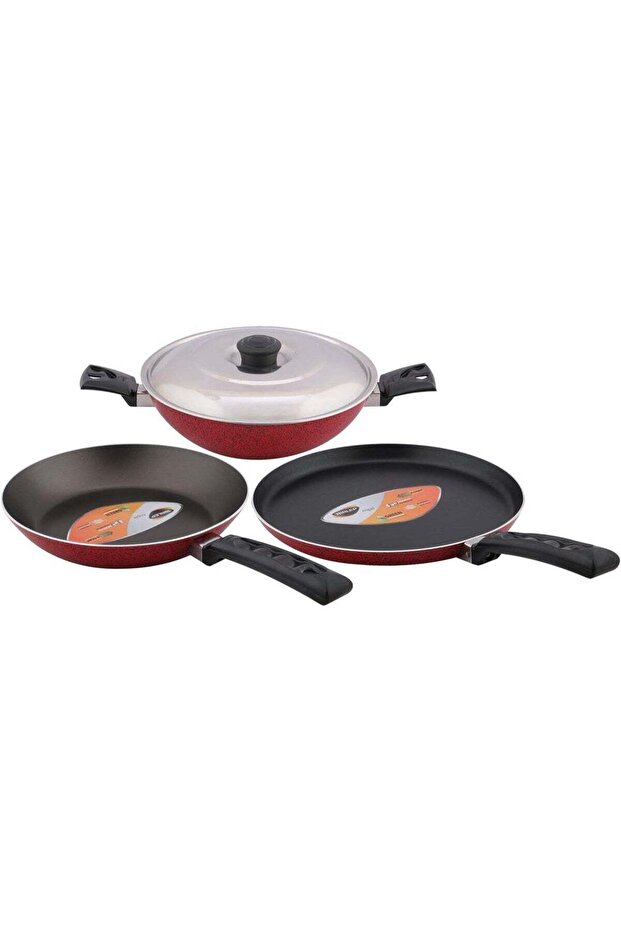 Bajaj Electricals Aspa Gift Set, Non Stick Set of Flat Tawa, Fry Pan & Kadhai with Lid