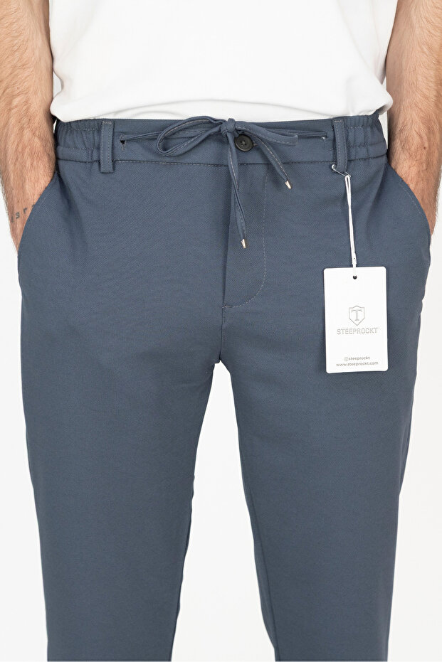 Men's Gray Jogger Pants with Tie-Waist and Belt, Back Pockets, Regular Fit, Comfortable Cut