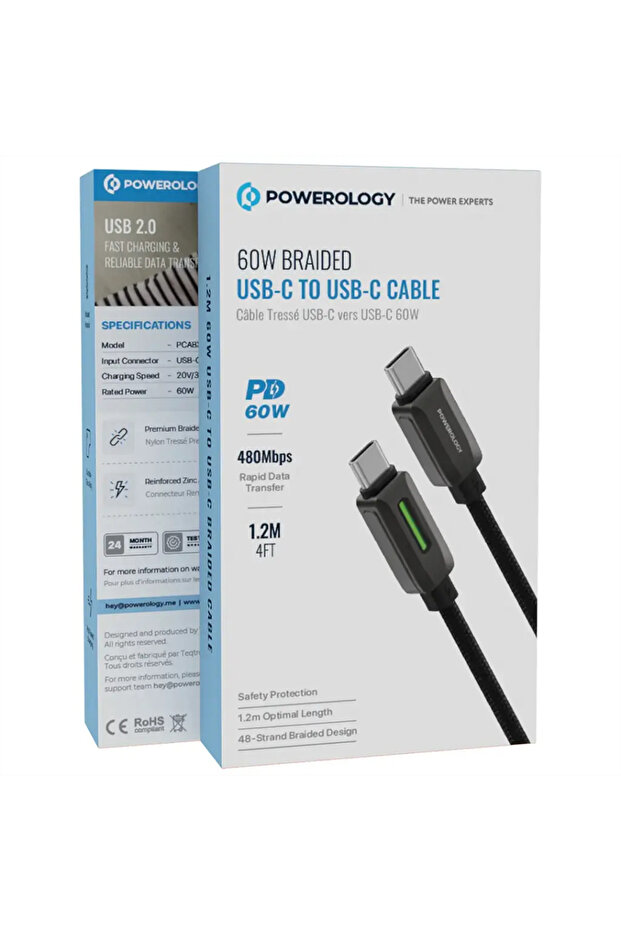 60W Braided USB-C to USB-C Cable Black