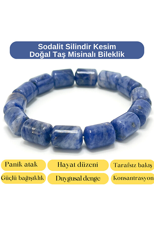 Certified Sodalite Cylinder Cut Natural Stone Bracelet