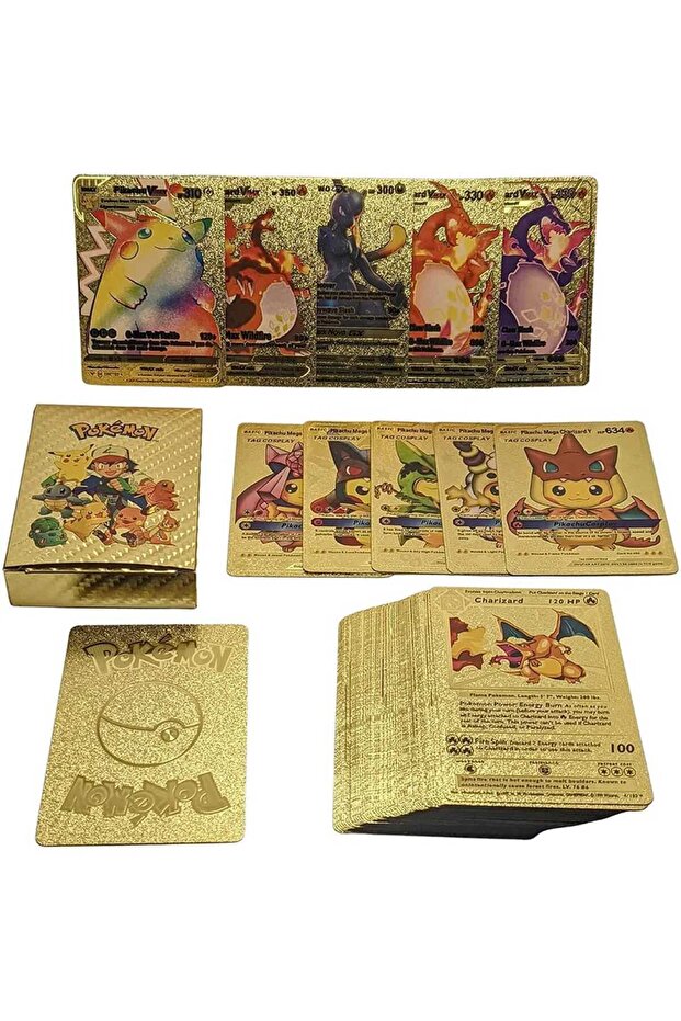 Pokemon Vmax Game Card 10 Pieces Embossed Card Highlighter Gold Pokemon Cards (Without Box)