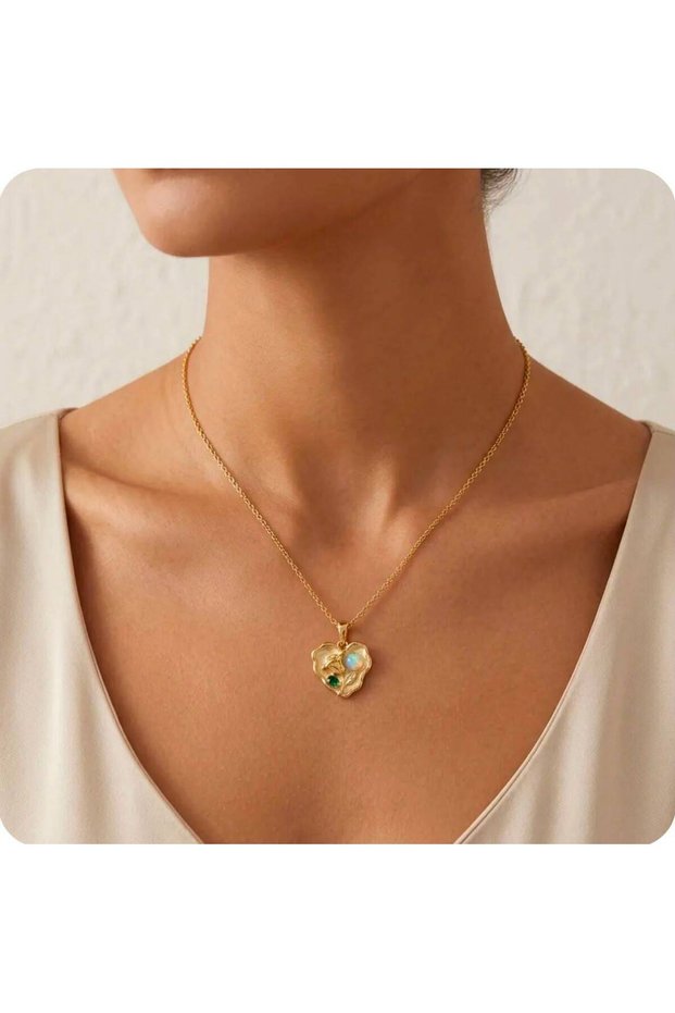 316L Steel Chain Gold Color White Heart Luck Authentic Women's Necklace
