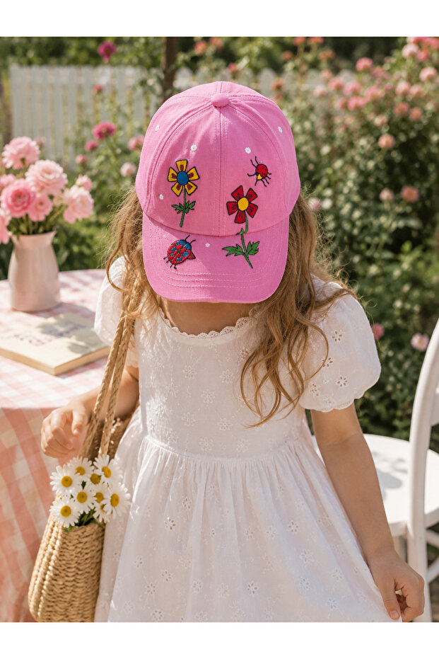 Hand-Painted Kids Cap – Flowers & Bugs