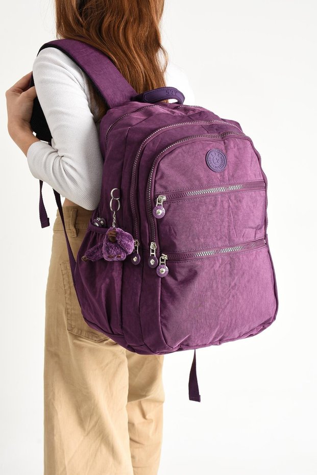 Unisex Purple School Bag, Waterproof Crinkle Fabric Backpack, Laptop-Sports-Travel Bag, 45X30Cm