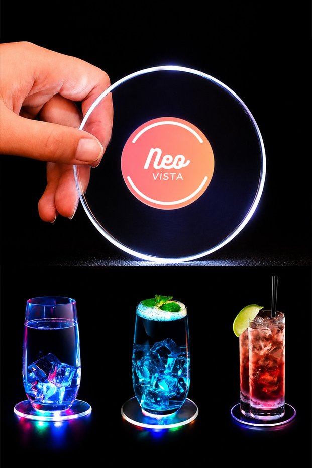 Illuminated Coasters Touch Colorful Led Lighted Waterproof Drink Presentation Coasters