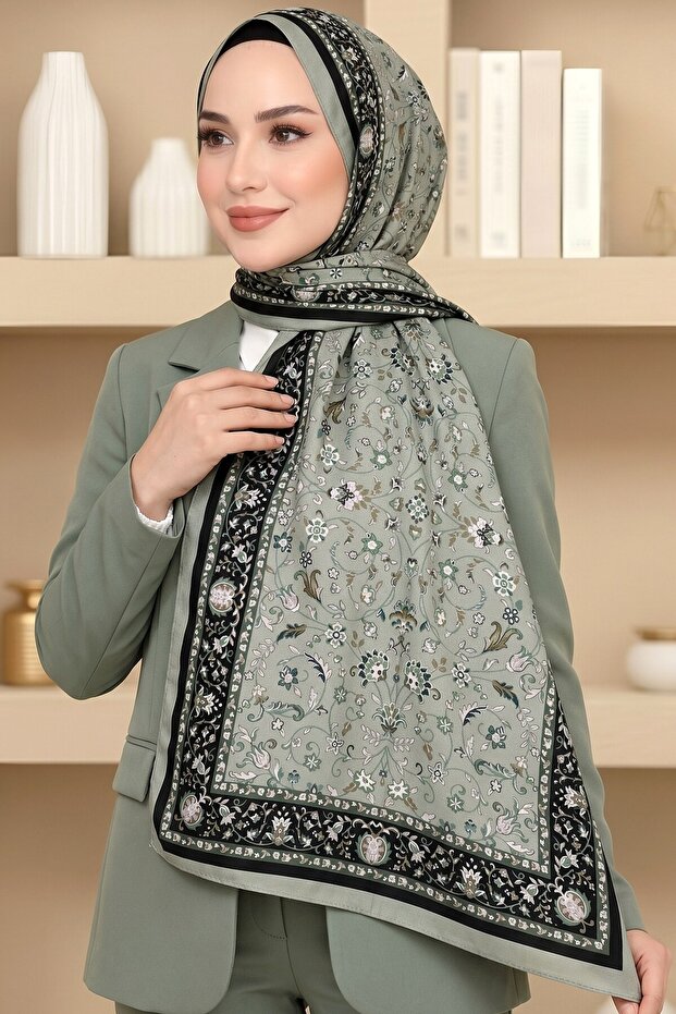 شال ناعم مزين بنقشة الزهور باللون الأخضر للنساء من Çağla