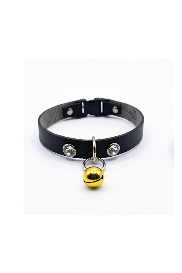 Handmade Leather Cat Collar with Bell Leather Easy-Release Clip Buckle Yellow