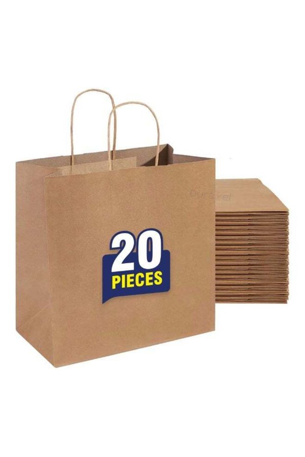 Kraft Paper Bags with Twisted Handles, Brown, 28x28x15 cm, 20 Pieces, Gift Bags for Party, Wedding, Birthday