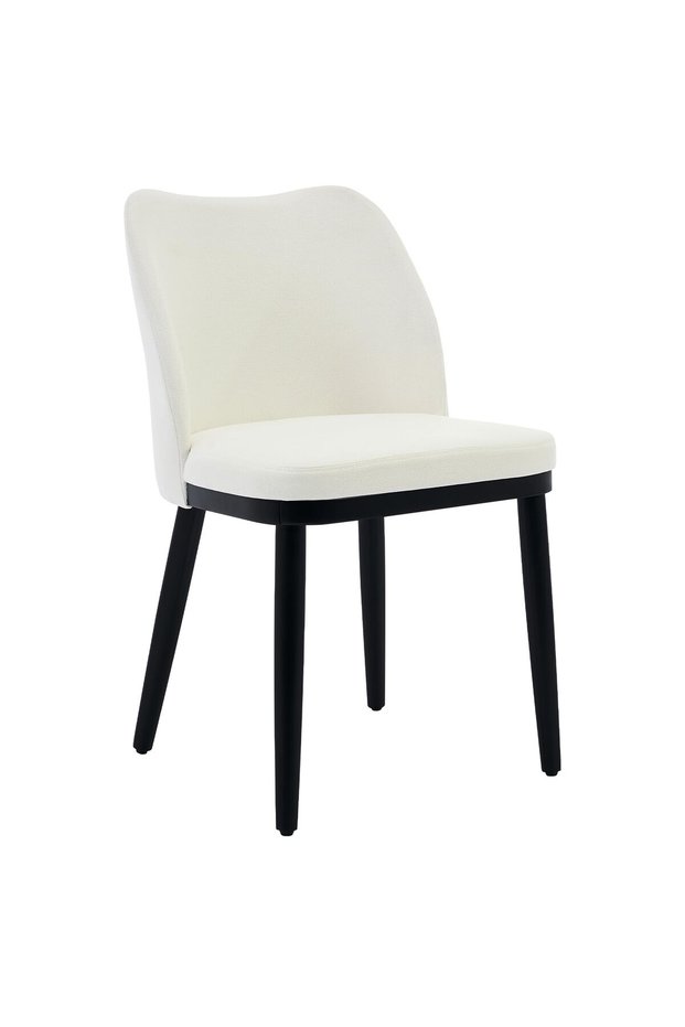 Modern Armless Dining Chairs – Upholstered in Beige Velvet, Padded Seat and Backrest, Sturdy Wooden Legs – Set of 2 for Kitchen, Dining Room or Restaurant - White