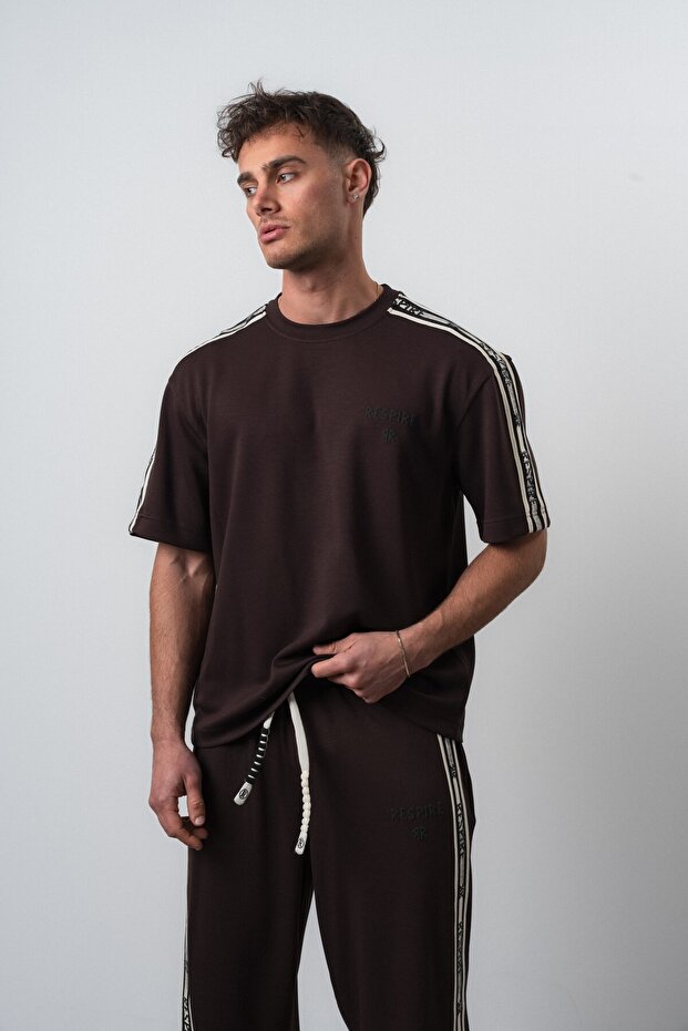 Men's Regular Fit T-Shirt with Stripe Detail, Brown