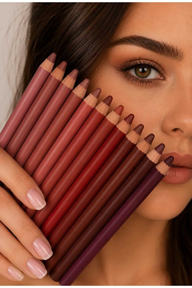 Set of 12 Oily Lip Pencils – Nude & Matte Color Collection