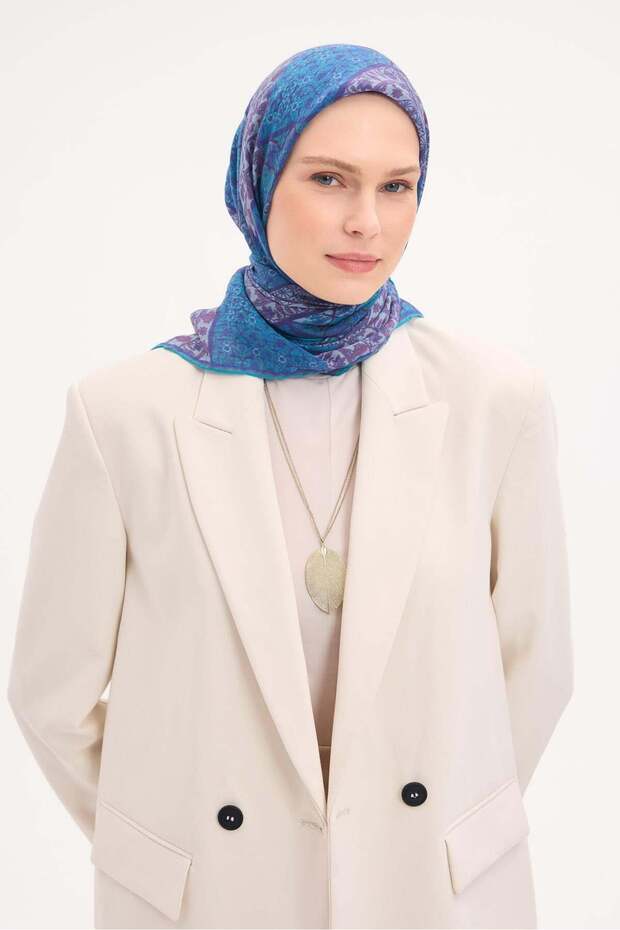 وشاح تينسل مونار بنمط عثماني باللون الفيروزي 90×90