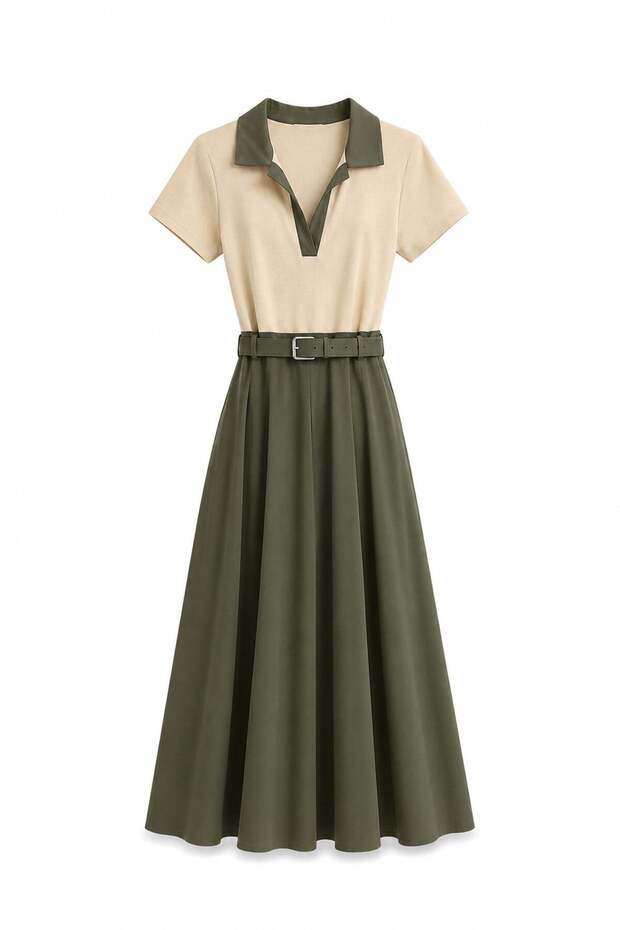 Teltow Skirt Tencel Garnished Belted Dress Khaki