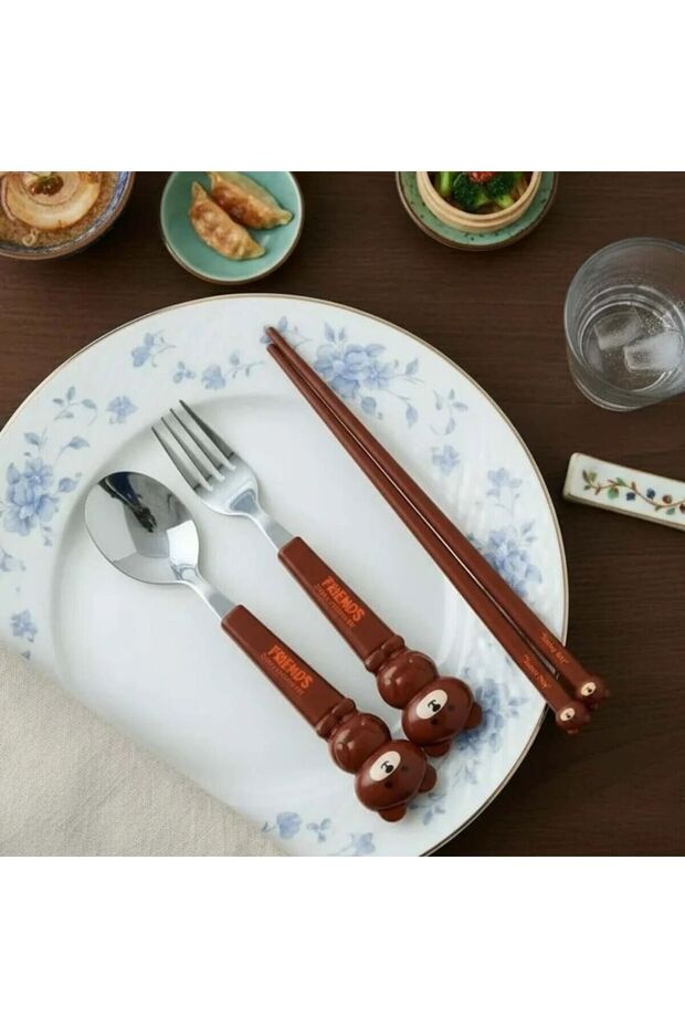 Children's Fork, Spoon and Chopstick Set with Animal Figures, Set of 3