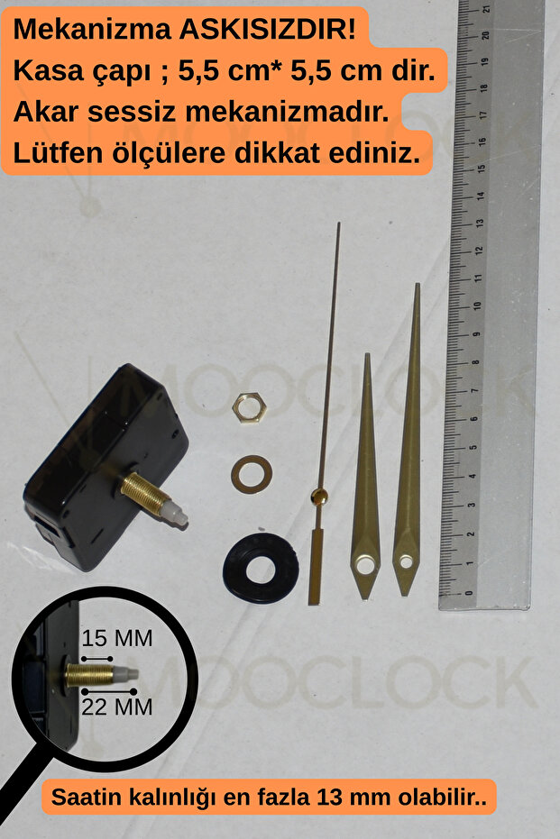 Clock Mechanism, Silent Wall Clock Mechanism, 22 mm Shaft, Scorpion-Minute-Second-(Without Hanger) Short