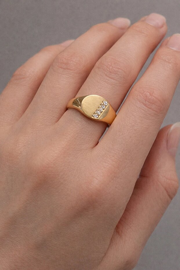 Gold Color Round Designed Adjustable Ring - 3